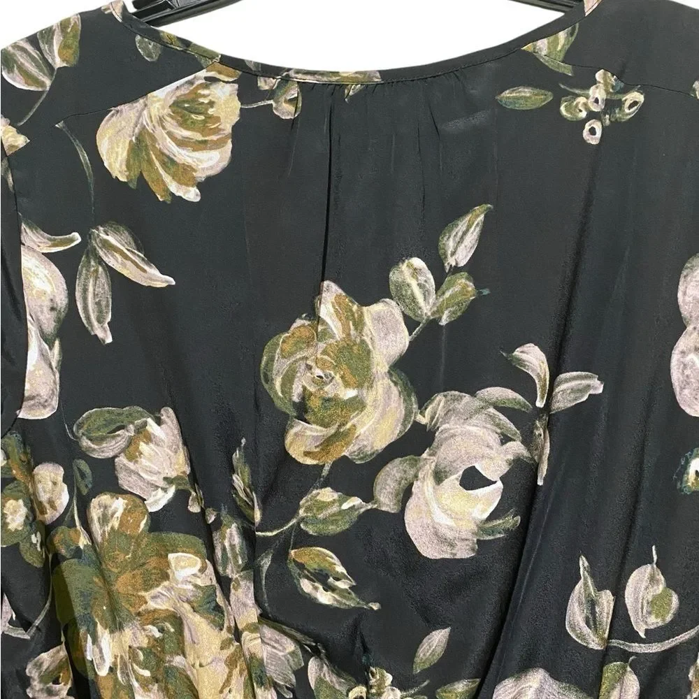 J. Crew Dark Floral Size‎ 8 Chiffon Dress Faux Wrap Tulip Hem Floral Watercolor